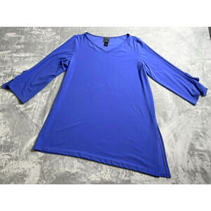 Clara Sun Woo Top Womens XL Purple Knit V Neck 3/4 Ruffle Sleeve Stretch